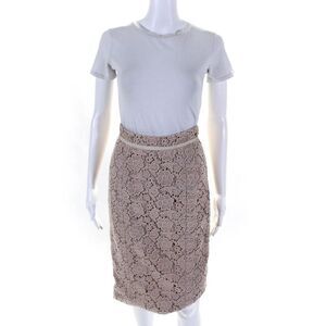 Tibi Womens Floral Lace Midi Length Lined Pencil Skirt Beige Size 4